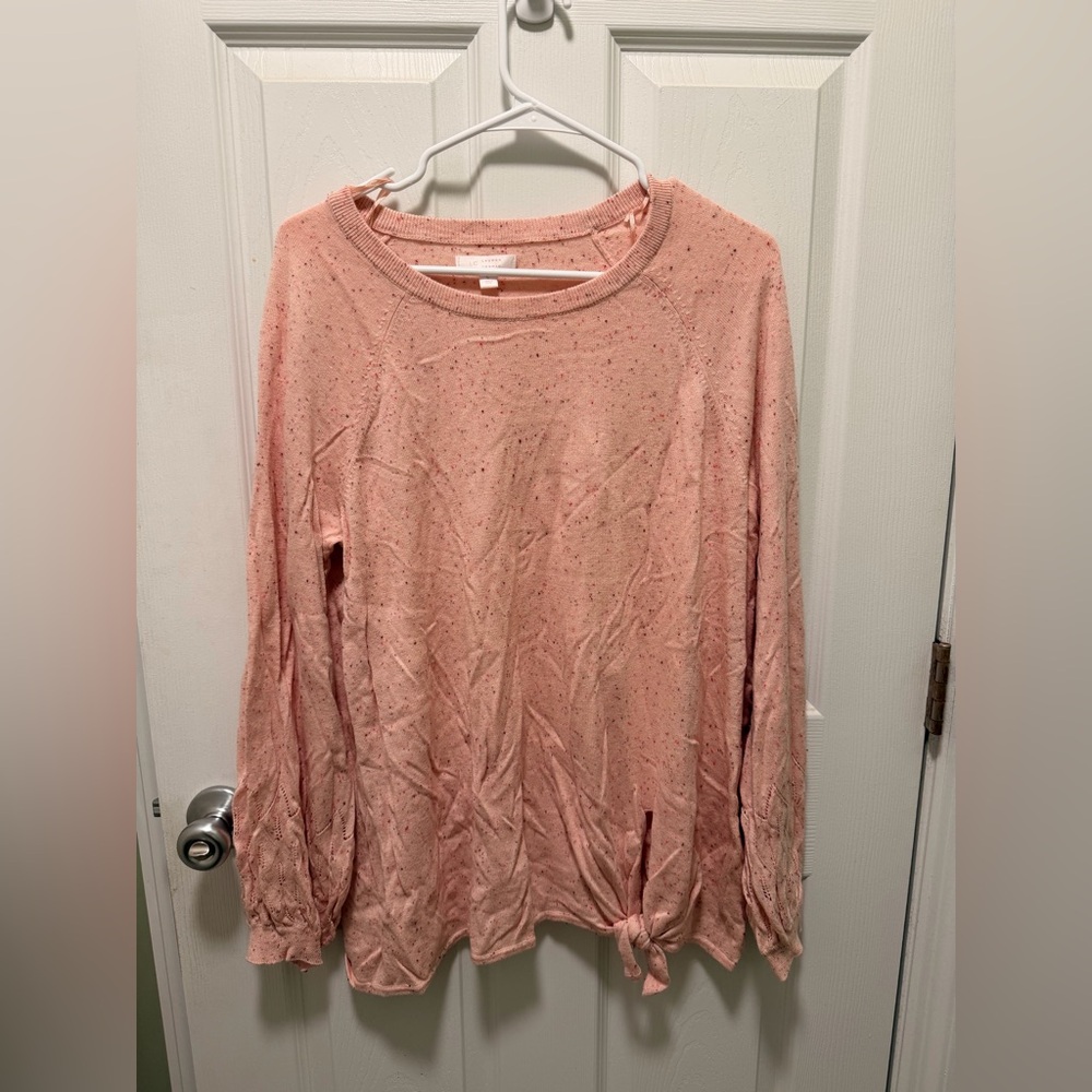 Lauren Conrad Pink Speckled Knit Sweater Tie Front Long Sleeve Women's Size L‎